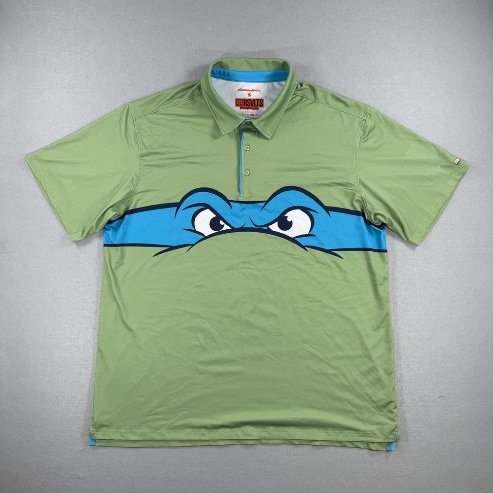 RSVLTS Ninja Turtles Polo Shirt Men 2XL Green TMNT Nickelodeon Breakfast Balls